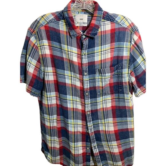 Zip code 1992 plaid men’s button up collar short sleeve shirt size L - Picture 1 of 7